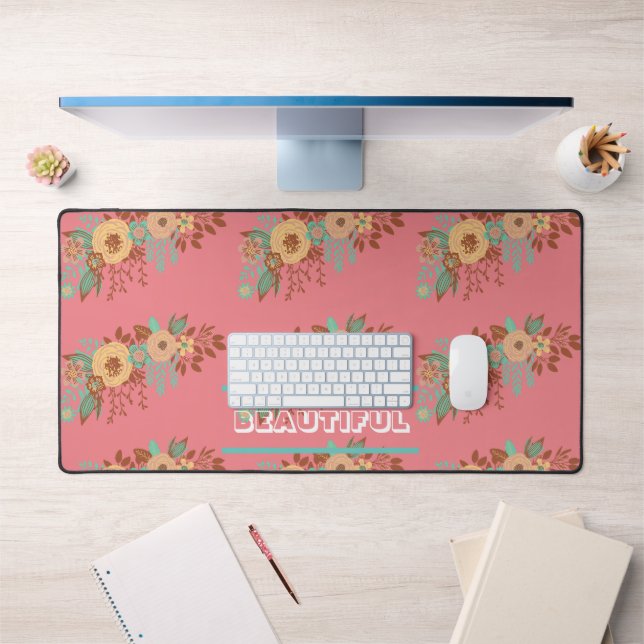 Modern Boho Floral Pink Schreibtischunterlage (Büro 1)
