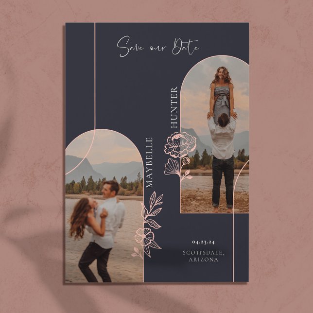 Modern Boho Floral Rose Foto Arch Schwarz Save The Date (Von Creator hochgeladen)