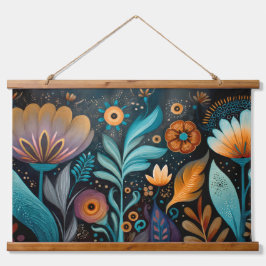 Modern Boho Floral Tapestry Wandteppich Mit Holzrahmen