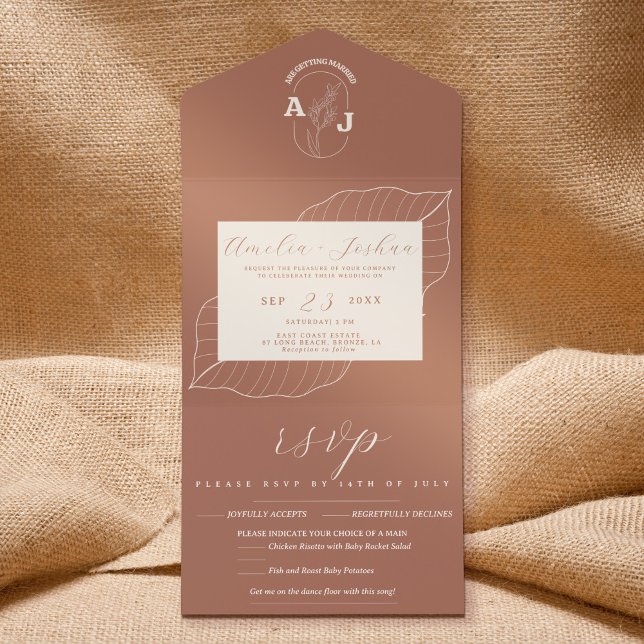 Modern Boho Floral Terracotta Burnt Orange Wedding All In One Einladung (Von Creator hochgeladen)