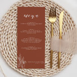 Modern Boho Floral Terracotta Burnt Orange Wedding Menükarte<br><div class="desc">Modernes Boho Floral Terracotta Burnt Orange Wedding Menü. Monogramm hinten.</div>