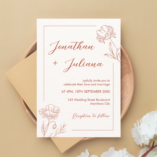 Modern Boho Floral Terracotta Wedding Einladung (Boho Floral Terracotta Wedding Invitation)