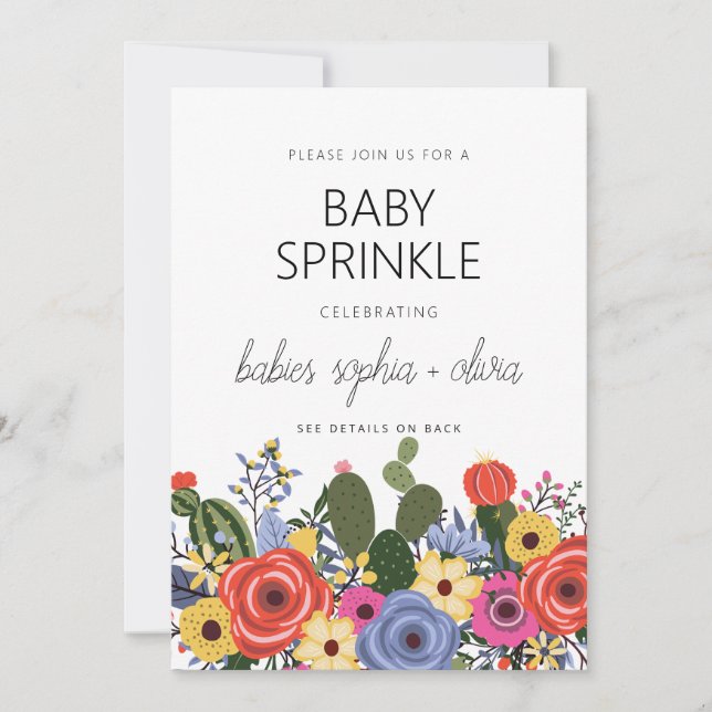 Modern Boho Floral Twin Baby Sprinkle Einladung (Vorderseite)