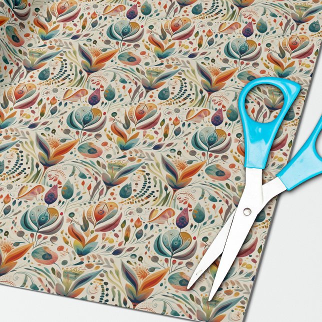 Modern Boho Floral Wrapping Paper Geschenkpapier (Close up view of this beautiful wrapping paper from Night and Day Designs.)