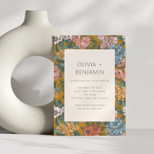 Modern Boho Floral Yellow Green Earthy Wedding Einladung