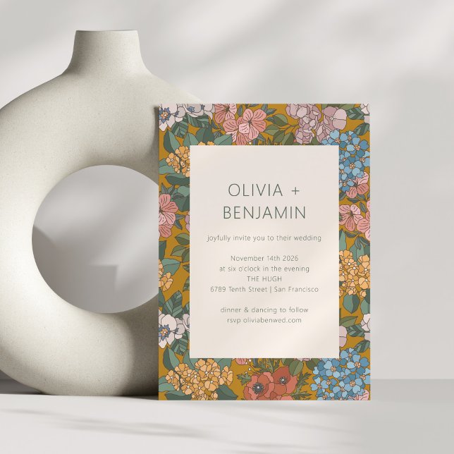 Modern Boho Floral Yellow Green Earthy Wedding Einladung (Von Creator hochgeladen)