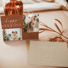 Modern Boho Foto Christmas Card, Boho Terracotta Einladung