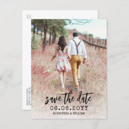 Modern Boho Foto Script Save the Date Postcard Ankündigungspostkarte