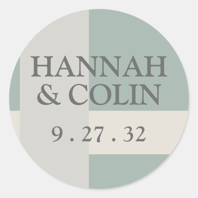 Modern Boho Geometric Abstrakt Green Grey Names Runder Aufkleber (Vorderseite)