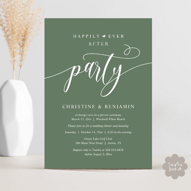 Modern Boho glücklich je nach Empfang Party Einladung (Modern Boho Happily Ever After Reception Party Invitation card PDF in sage green)