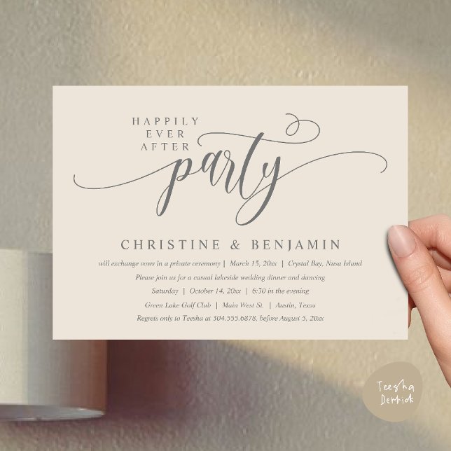 Modern Boho glücklich je nach Empfang Party Einladung (Modern Boho Happily Ever After Reception Party Invitation card PDF in classy cream grey)