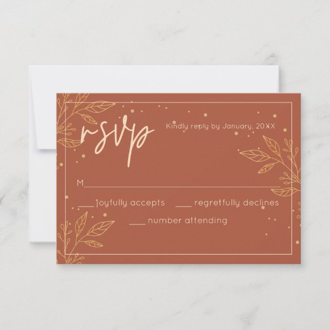 Modern Boho Gold Leaf Wedding RSVP Card Karte (Vorderseite)