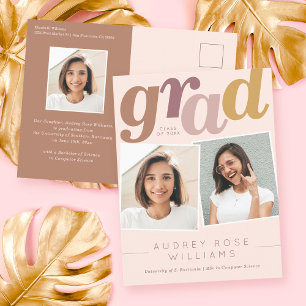 Modern Boho Grad Typografy Blush Foto Abschluss Postkarte