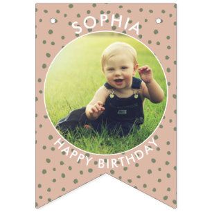 Modern Boho green Custom Geburtstags-Foto bunte Wimpelkette