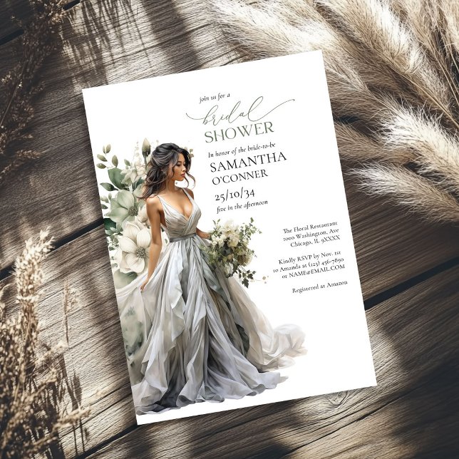 Modern Boho grüne eucalyptus Hochzeitskleidung Einladung (Modern boho greenery eucalyptus wedding gown invitation)