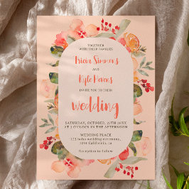Modern Boho Herbst Terracotta Rosa Blütenhochzeit Einladung