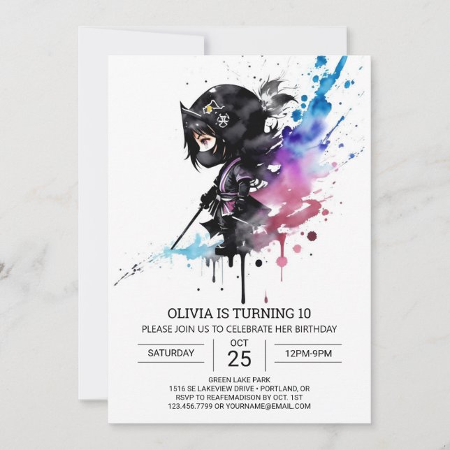 Modern Boho Little Ninja Geburtstag Einladung (Vorderseite)