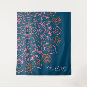 Modern Boho Mandala Medallion Aquamariner Name Wandteppich