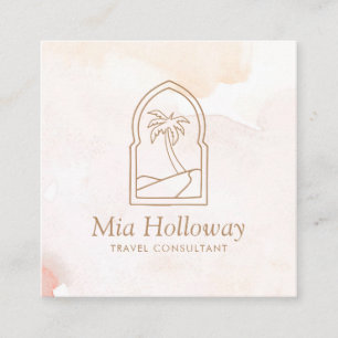 Modern Boho Minimal Palm Tree Quadratische Visitenkarte