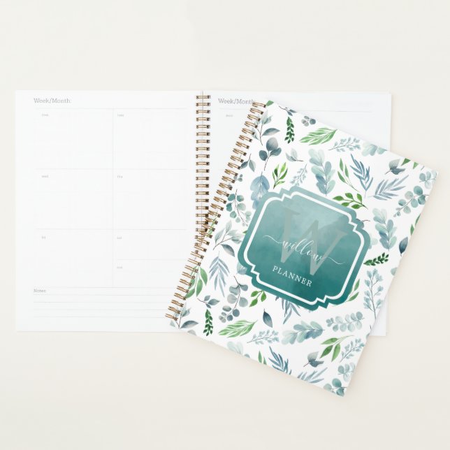 Modern Boho Monogram Greenery Eucalyptus Foliage Planer (Anzeige)