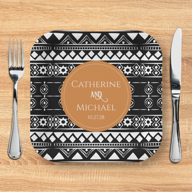 Modern Boho Muster Burnt Orange Wedding Pappteller (Von Creator hochgeladen)
