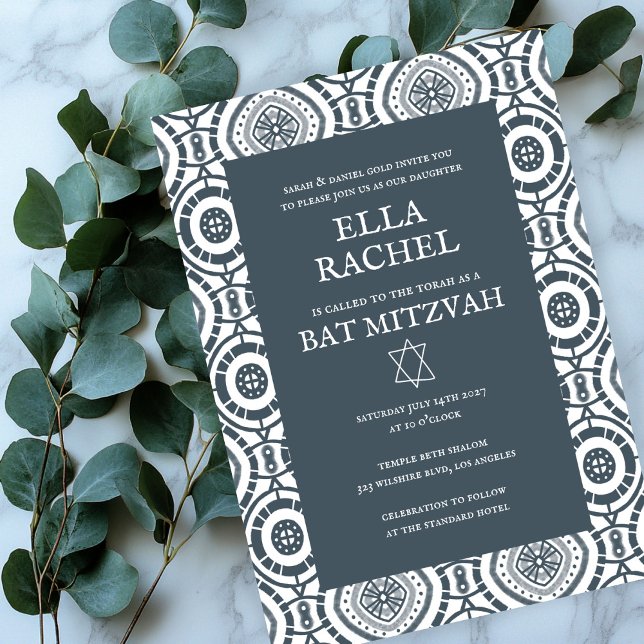 Modern Boho Muster Custom B'nai Bat Bar Mitzvah Einladung (Modern Boho Pattern Custom B'nai Bat Bar Mitzvah Invitation
)