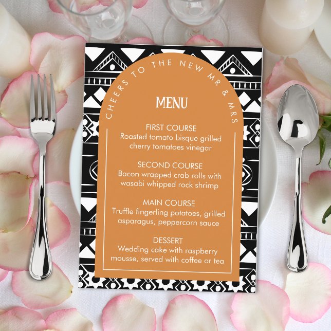 Modern Boho Muster Wedding Arch Burnt Orange Menükarte (Von Creator hochgeladen)