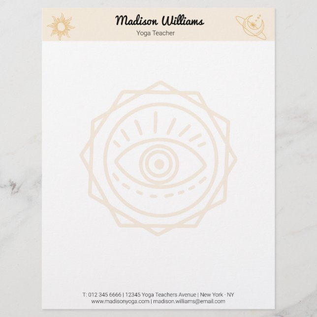 Modern Boho Mystical Yellow Sun and Moon Yoga Briefbogen (Vorderseite)