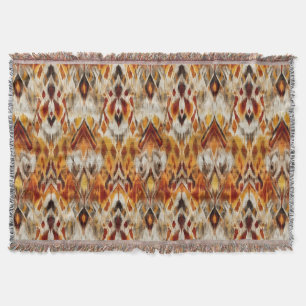 Modern Boho Neutrals Brown Orange Ikat Tribal Decke