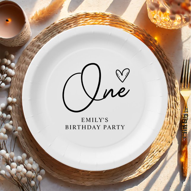 Modern Boho One Heart First Birthday Pappteller (Von Creator hochgeladen)