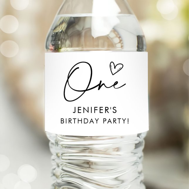 Modern Boho One Heart First Birthday Wasserflaschenetikett (Von Creator hochgeladen)