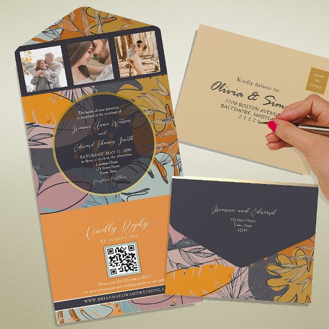 Modern Boho Orange Wedding All In One Einladung (Von Creator hochgeladen)