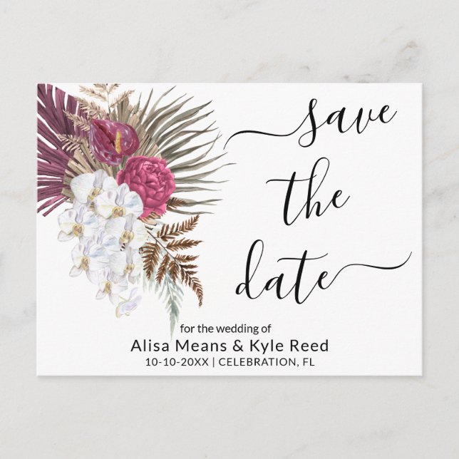 Modern Boho Orchids Floral Save the Date Ankündigungspostkarte (Vorderseite)