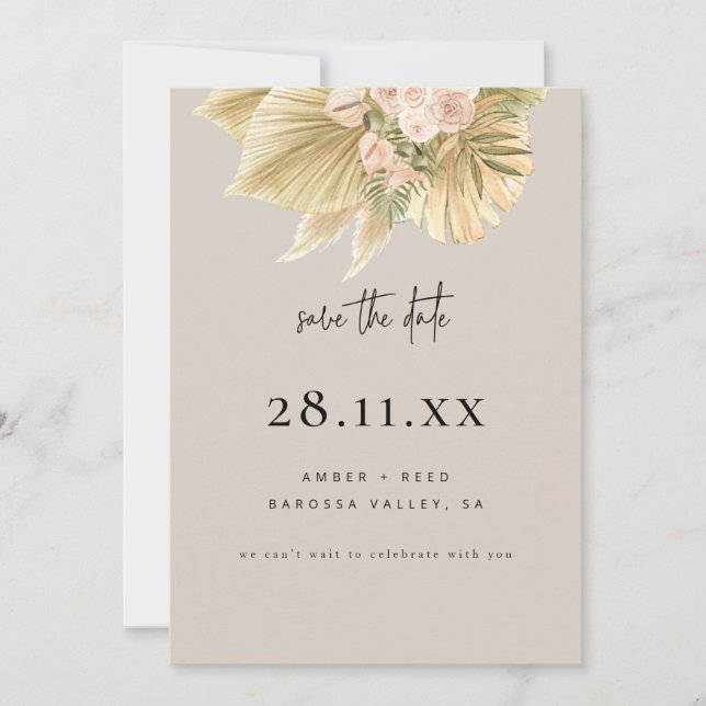 Modern Boho Pampas Grass Bloral Natural Save The Date (Vorderseite)