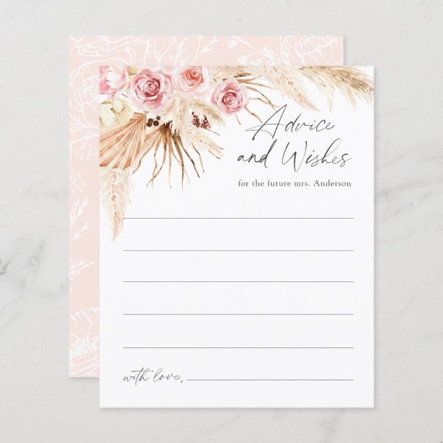 Modern Boho Pampas Grass Brautparty Advisor card (Vorne/Hinten)