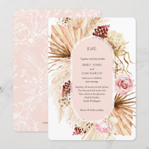 Modern Boho Pampas Grass Floral Arch Blush PInk Einladung