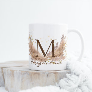 Modern Boho Pampas Grass Glam Fx Glitzer Monogram Kaffeetasse