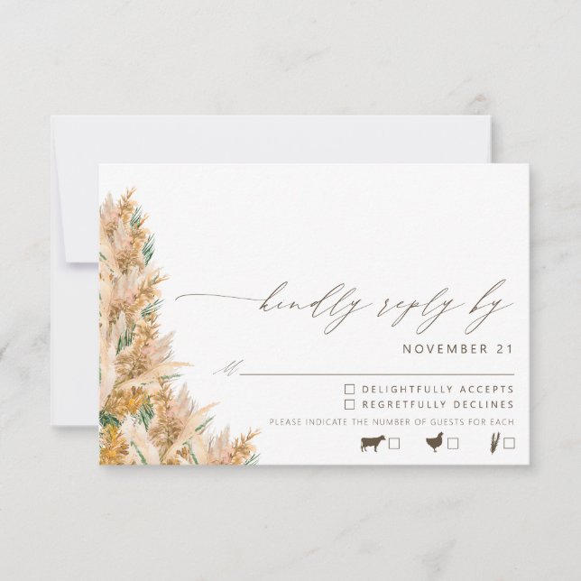 Modern Boho Pampas Grass Wedding RSVP (Vorderseite)