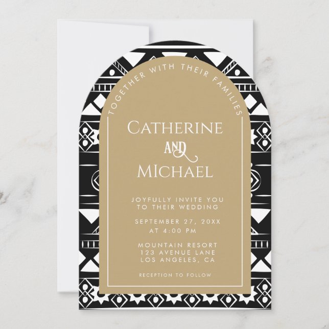 Modern Boho Pattern Foto Arch Gold Wedding Einladung (Vorderseite)