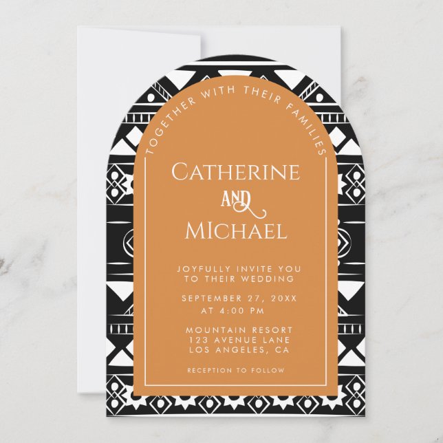 Modern Boho Pattern Foto Arch Orange Wedding Einladung (Vorderseite)