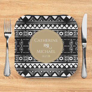 Modern Boho Pattern Gold Wedding Pappteller