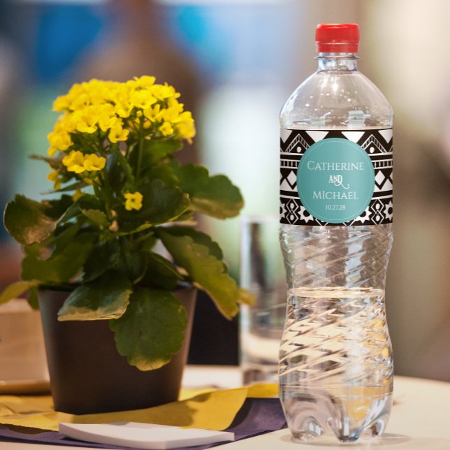 Modern Boho Pattern Green Wedding Wasserflaschenetikett (Von Creator hochgeladen)