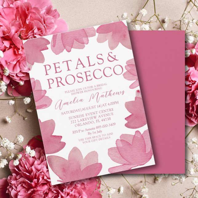 Modern Boho Pink Aquarell Petals & Prosecco Einladung (Von Creator hochgeladen)