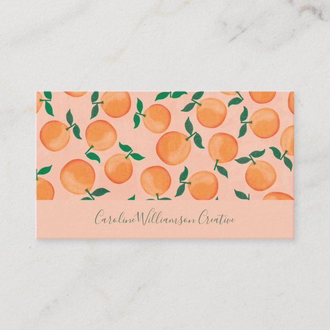 Modern Boho Pink Citrus Orange Fruchtskript Visitenkarte (Vorderseite)