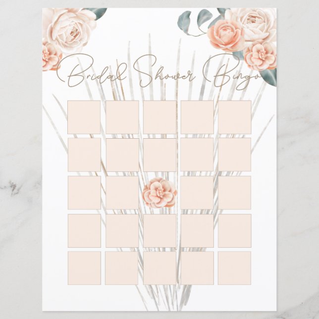 Modern Boho Pink Elegante Floral Bridal Bingo (Vorderseite)