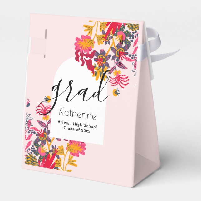 Modern Boho Pink Floral Abschluss Fevor Box Geschenkschachtel (Rückseite)
