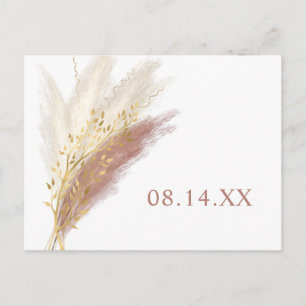 Modern Boho Pink Gold Pampas Gras Save the Date Ankündigungspostkarte