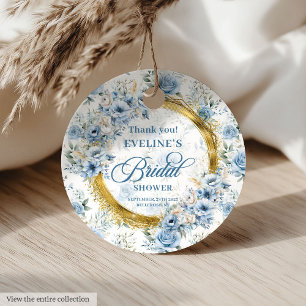 Modern Boho Powder Blue Gold Glitzer Wilde Blume Geschenkanhänger