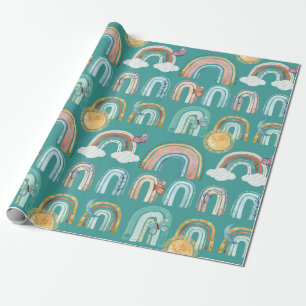 Modern Boho Rainbow Aquamarin Terracotta Mustard P Geschenkpapier