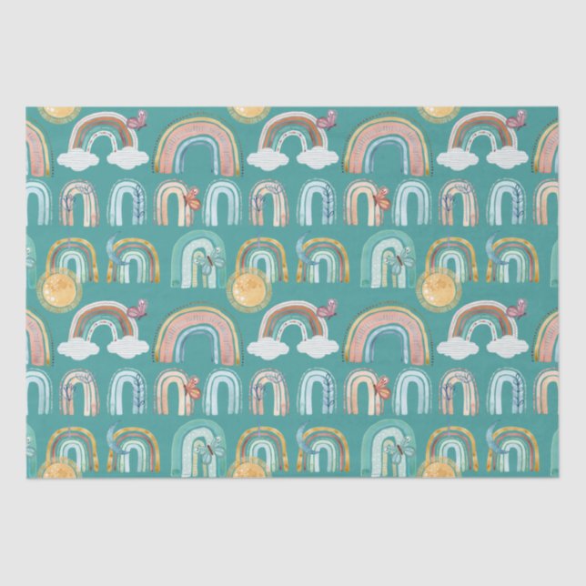 Modern Boho Rainbow Aquamarin Terracotta Mustard P Seidenpapier (Vorderseite)